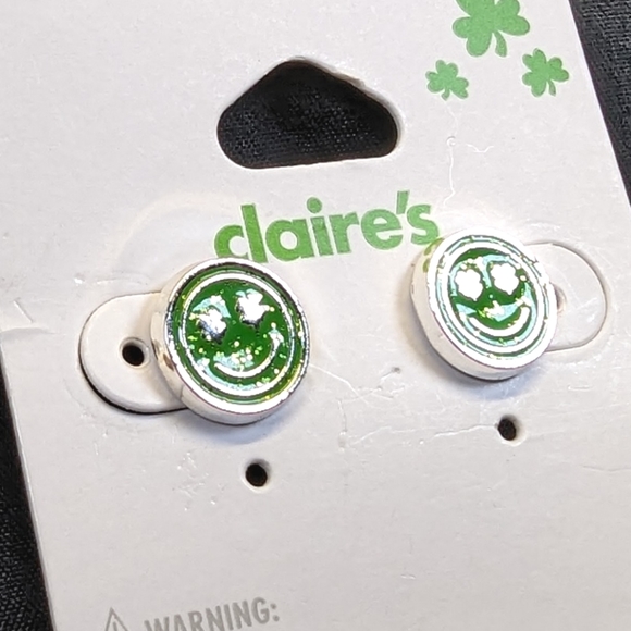Claire's St. Patrick's Day Glittery Smiley Face Stud Earrings - Picture 4 of 5